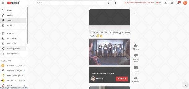 funzione Shorts di YouTube