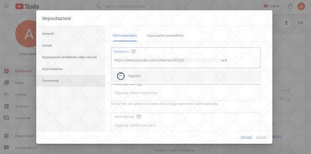 Aggiungere Nightbot su YouTube