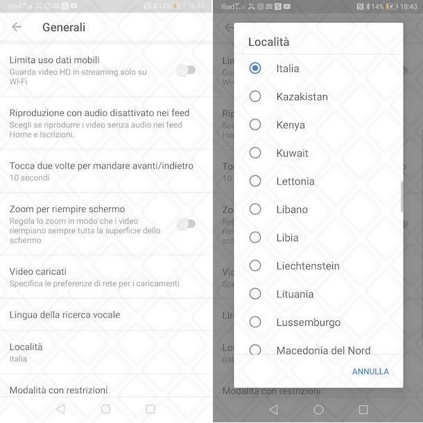 Come modificare lingua su YouTube su Android