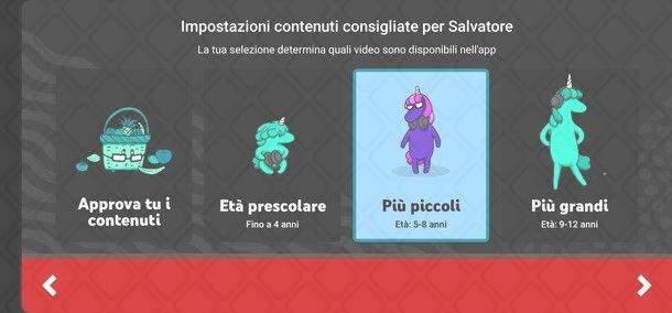 Configurazione iniziale app YouTube Kids Android