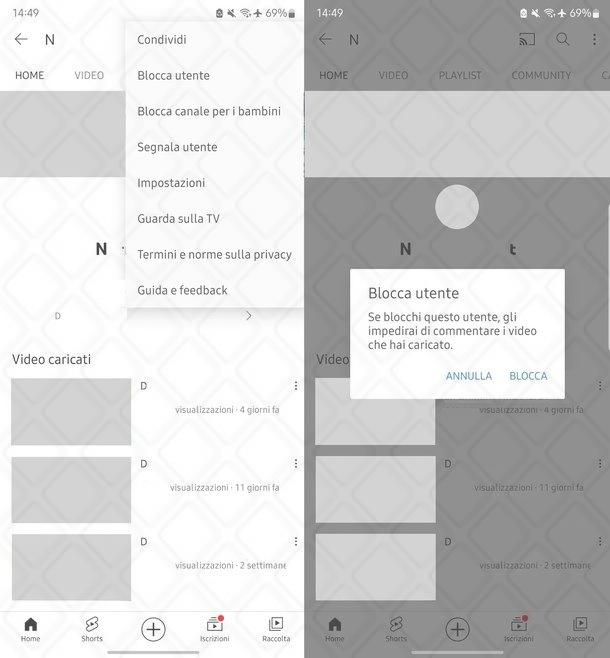 Blocco canale App YouTube Android