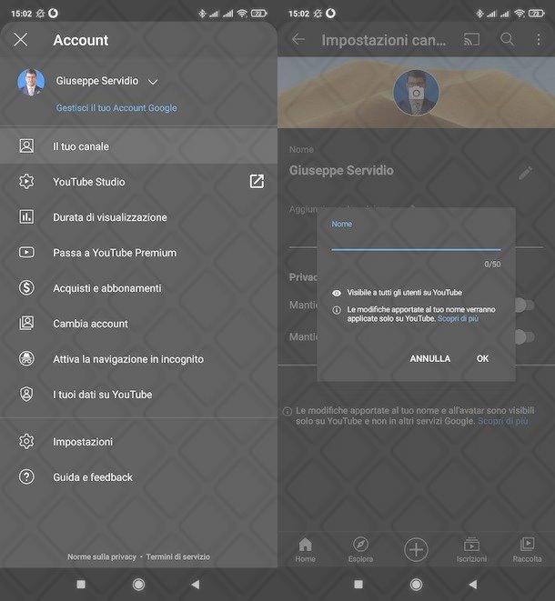 Modificare il nome del proprio canale su YouTube