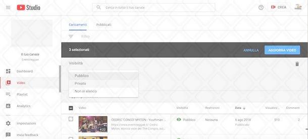 Come modificare la visibilità dei video su YouTube contemporaneamente