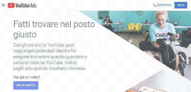 Home page di YouTube Ads