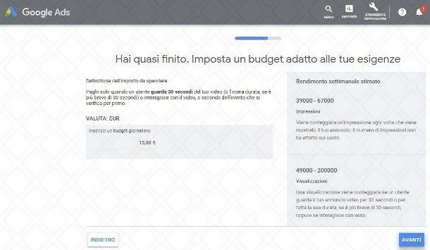 Scelta del budget in YouTube Ads