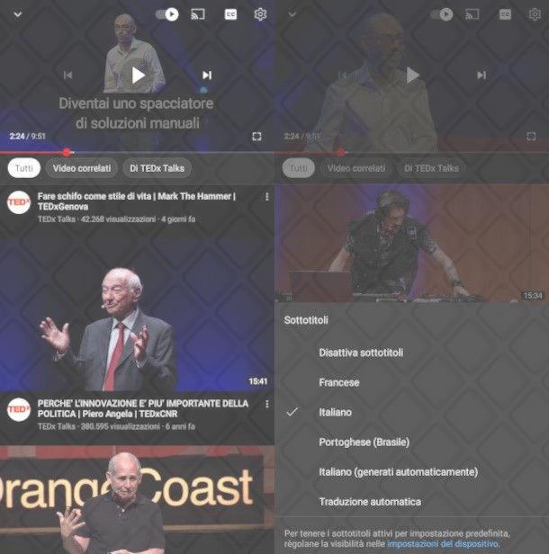 aggiunta sottotitoli app YouTube Android
