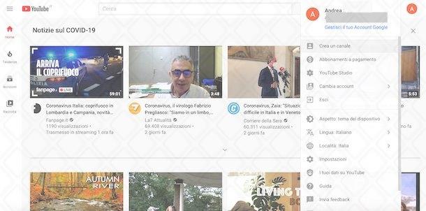 Creare un nuovo canale YouTube