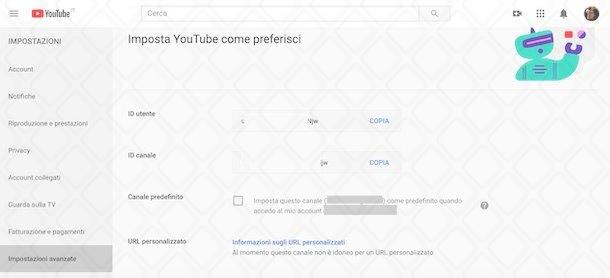 Impostare un canale YouTube come predefinito