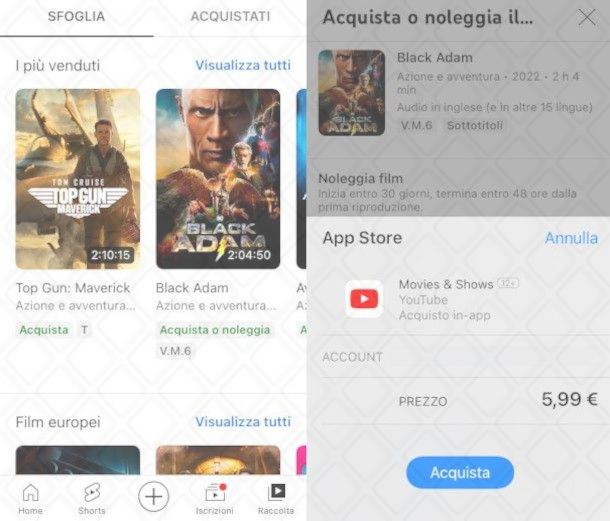 acquisto film su YouTube da iPhone