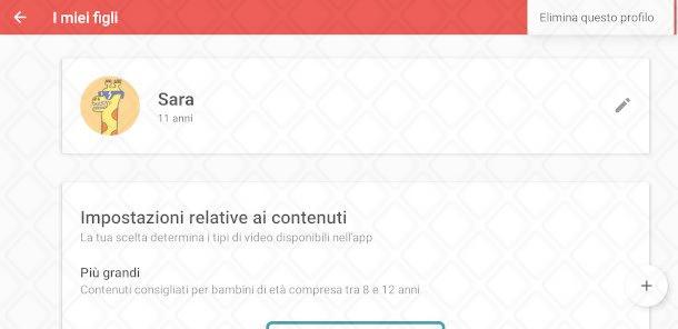 rimuovere il profilo di YouTube Kids dall'app