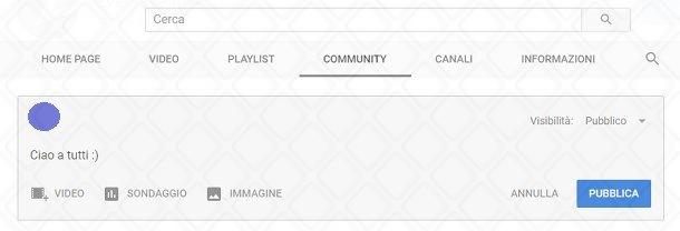 Scheda community Post YouTube