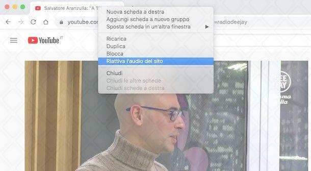 Come riattivare audio scheda browser