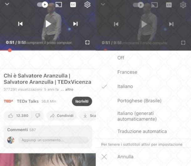 sottotitoli app YouTube iPhone