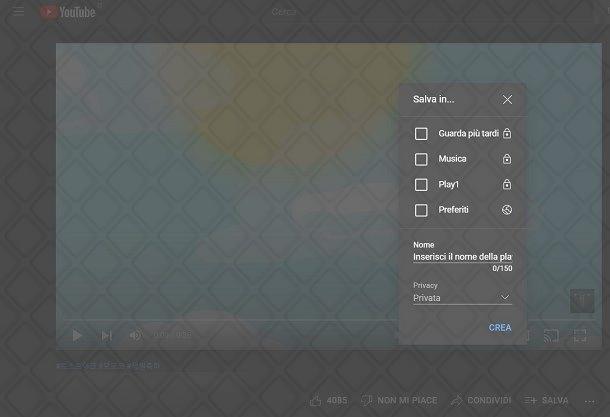 Creazione di una Playlist su YouTube