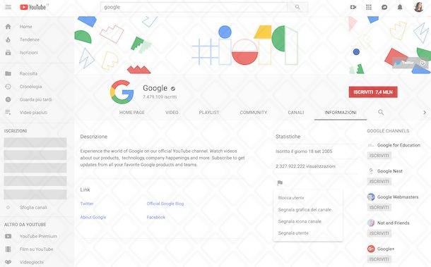Come segnalare un canale YouTube da computer