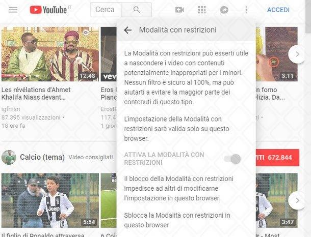 Modalità con restrizioni Youtube