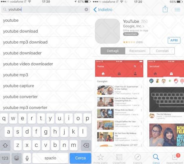 Screenshot di YouTube su iOS