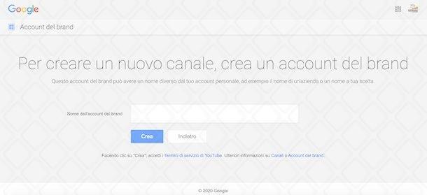 Istruzioni per creare un account brand su YouTube